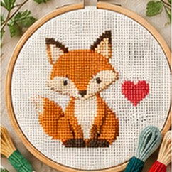 Renard brodé au point de croix